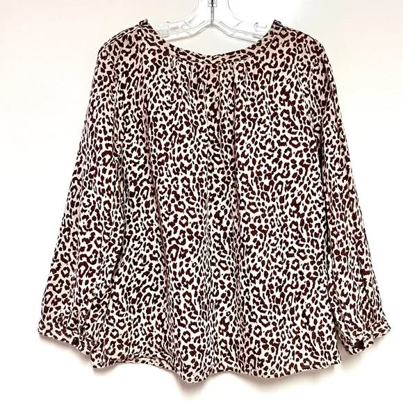 J. Crew 100% Linen Size 16 Leopard Animal Print Blouse Top 3/4 Sleeve - Picture 4 of 6